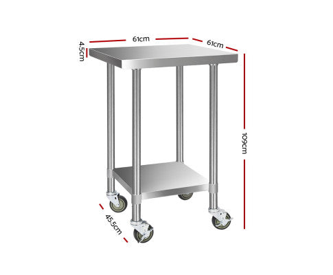 Stainless Steel Kitchen Bench Work Bench Food Prep Table with Wheels 61x61/122x61/ 152x61/183x61 (cm)