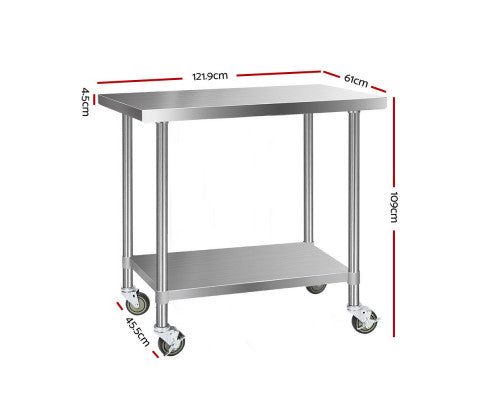 Stainless Steel Kitchen Bench Work Bench Food Prep Table with Wheels 61x61/122x61/ 152x61/183x61 (cm)