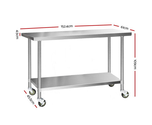 Stainless Steel Kitchen Bench Work Bench Food Prep Table with Wheels 61x61/122x61/ 152x61/183x61 (cm)