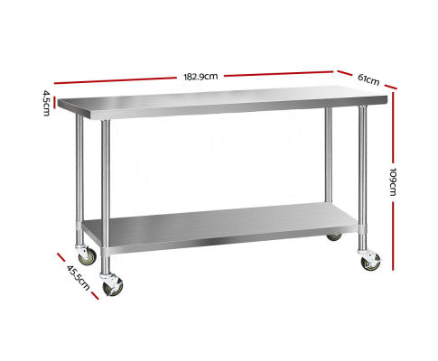 Stainless Steel Kitchen Bench Work Bench Food Prep Table with Wheels 61x61/122x61/ 152x61/183x61 (cm)